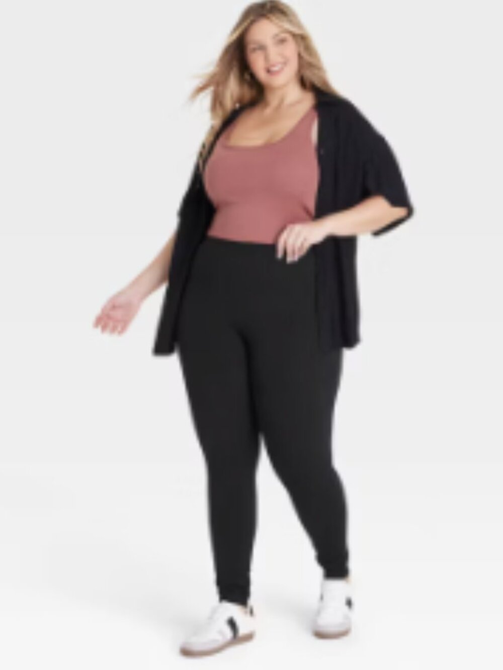 Ava & Viv Womens Plus Size 2X High-Waisted Slim Fit Legging Black Stretch Cotton